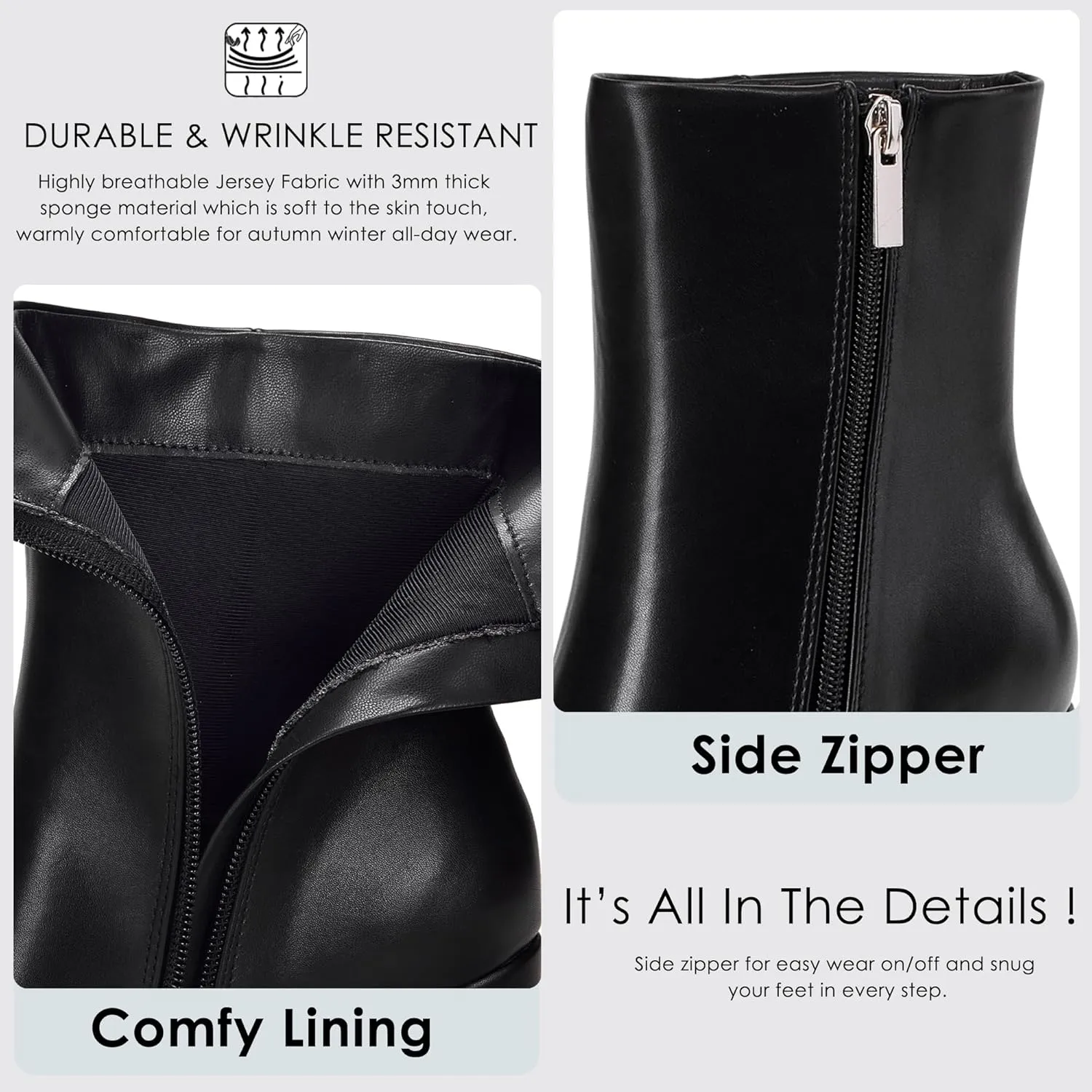 GENSHUO Square Toe Ankle Boots for Women 3.15 Inch High Block Heel Short Boots Fashion Side Zipper Booties Shoes