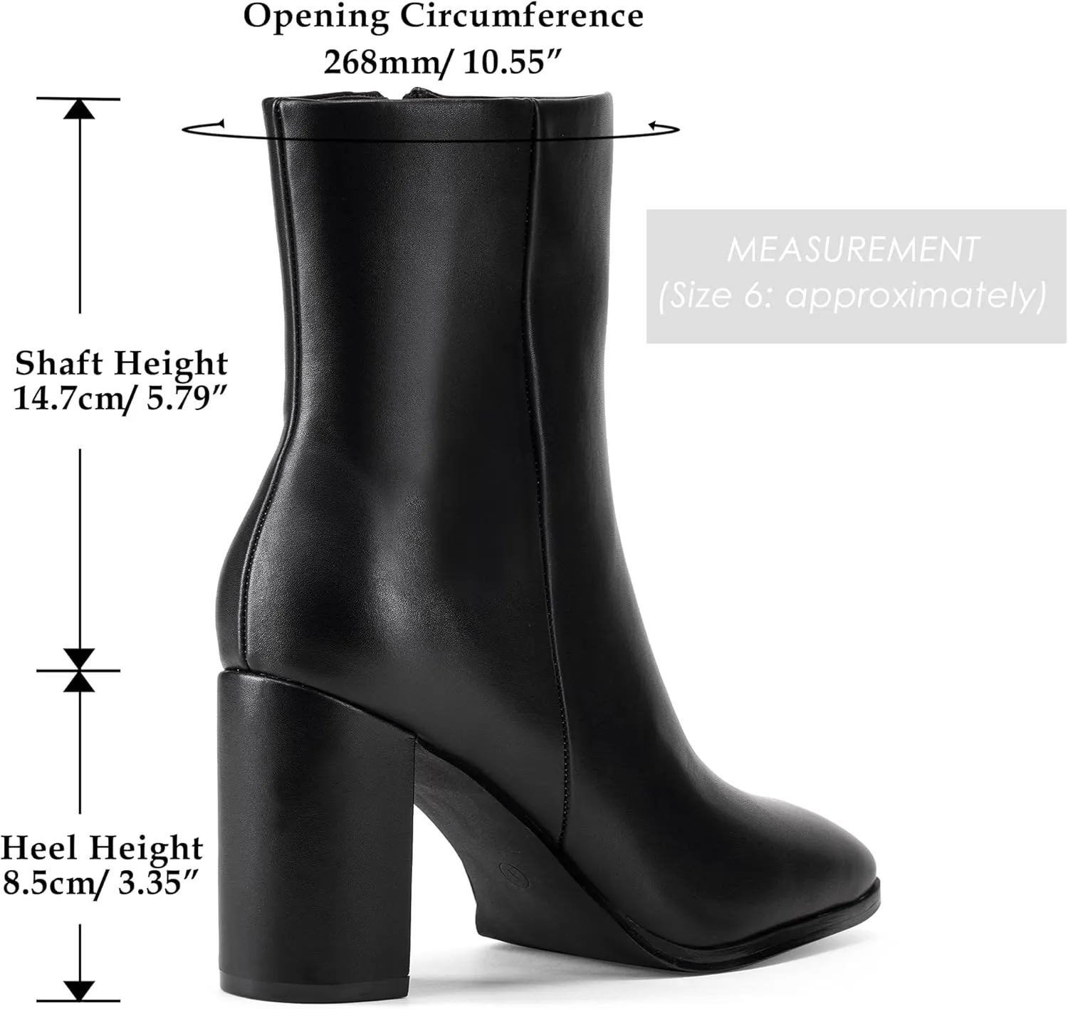 GENSHUO Square Toe Ankle Boots for Women 3.15 Inch High Block Heel Short Boots Fashion Side Zipper Booties Shoes