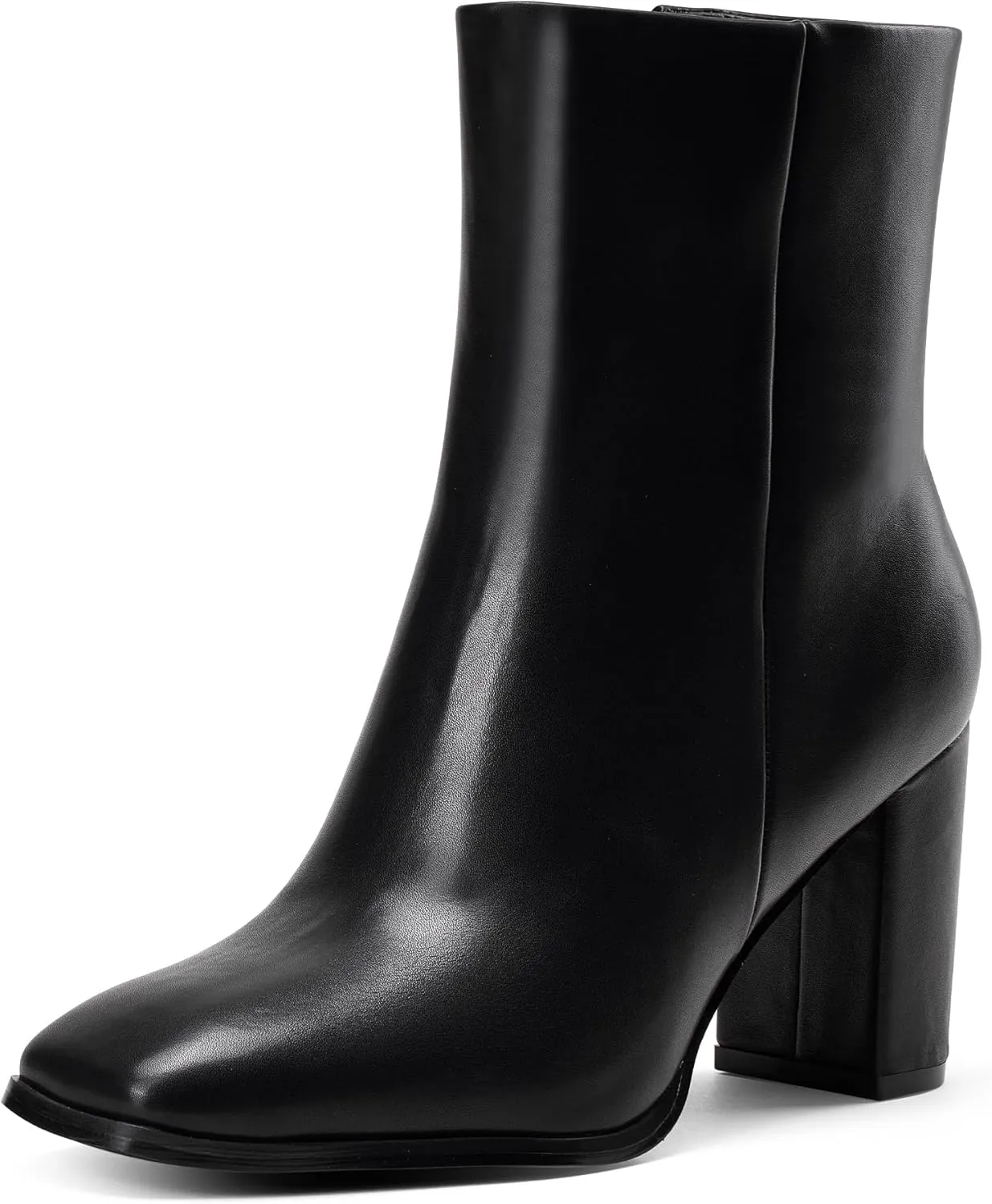 GENSHUO Square Toe Ankle Boots for Women 3.15 Inch High Block Heel Short Boots Fashion Side Zipper Booties Shoes