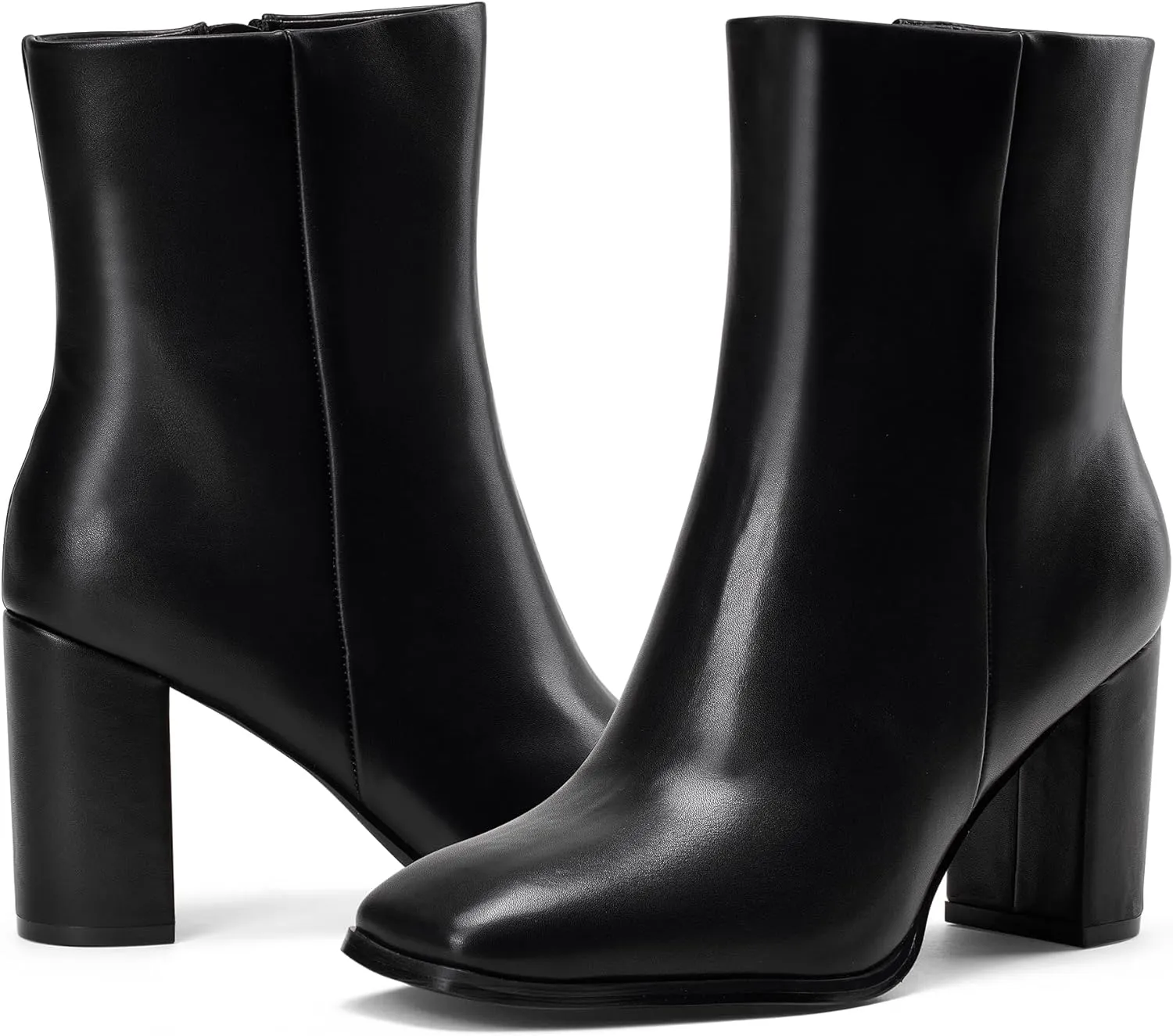 GENSHUO Square Toe Ankle Boots for Women 3.15 Inch High Block Heel Short Boots Fashion Side Zipper Booties Shoes