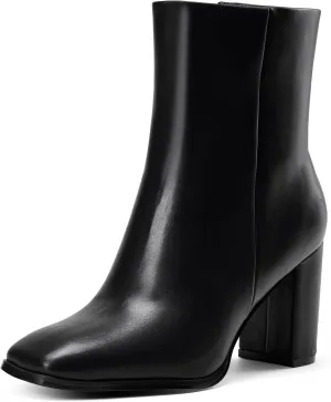 GENSHUO Square Toe Ankle Boots for Women 3.15 Inch High Block Heel Short Boots Fashion Side Zipper Booties Shoes