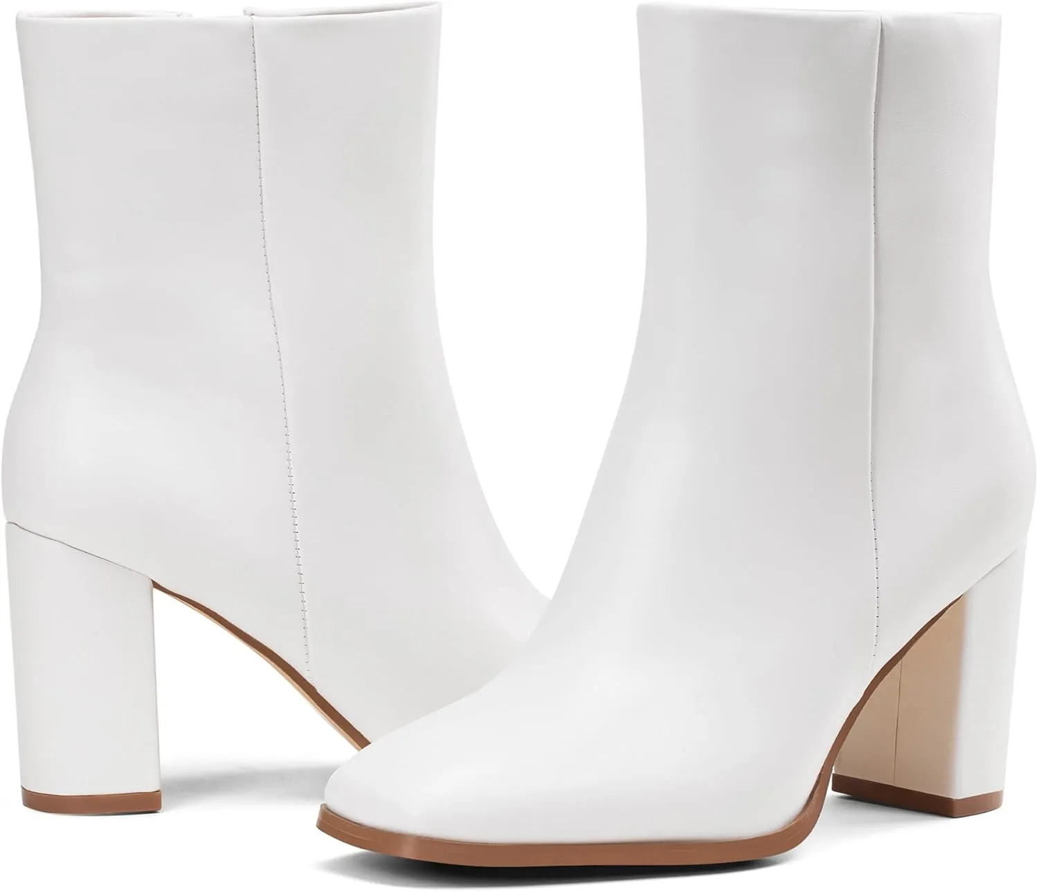 GENSHUO Square Toe Ankle Boots for Women 3.15 Inch High Block Heel Short Boots Fashion Side Zipper Booties Shoes