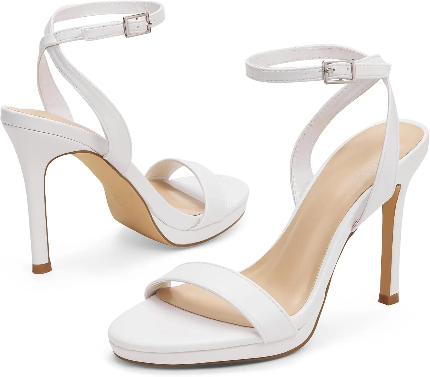 GENSHUO Women's High Heels Strappy Sandals with Round Open Toe Sexy Comfortable Ankle Strap Stiletto Wedding Prom Party Homecoming Dance Heeled Shoes