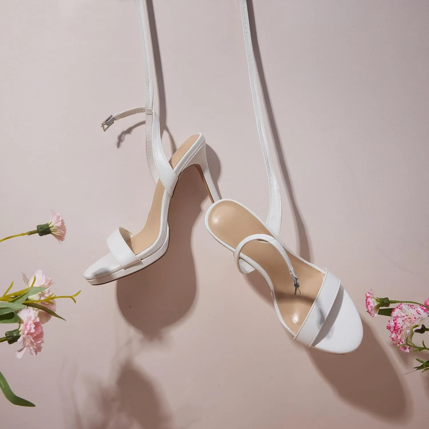 GENSHUO Women's High Heels Strappy Sandals with Round Open Toe Sexy Comfortable Ankle Strap Stiletto Wedding Prom Party Homecoming Dance Heeled Shoes