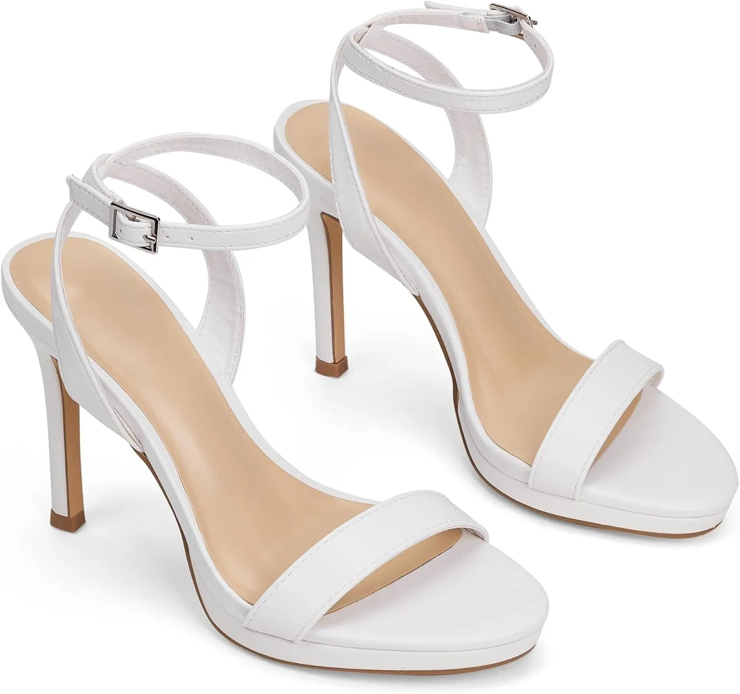 GENSHUO Women's High Heels Strappy Sandals with Round Open Toe Sexy Comfortable Ankle Strap Stiletto Wedding Prom Party Homecoming Dance Heeled Shoes