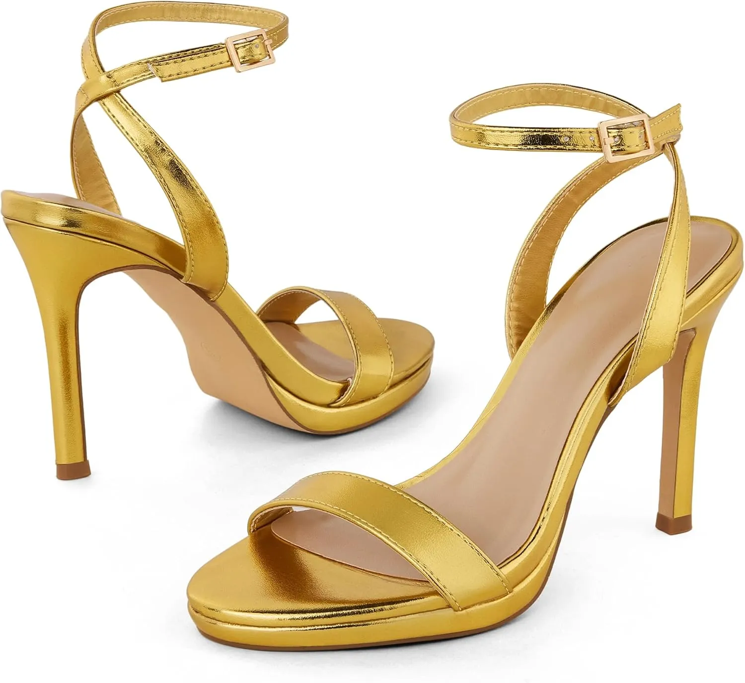 GENSHUO Women's High Heels Strappy Sandals with Round Open Toe Sexy Comfortable Ankle Strap Stiletto Wedding Prom Party Homecoming Dance Heeled Shoes