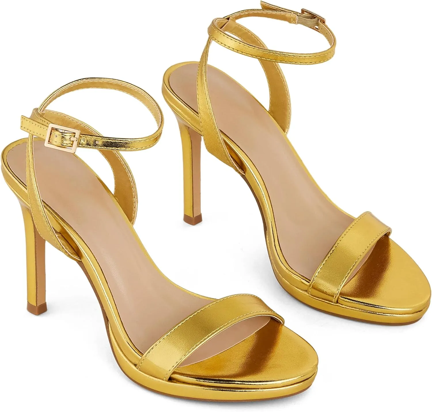 GENSHUO Women's High Heels Strappy Sandals with Round Open Toe Sexy Comfortable Ankle Strap Stiletto Wedding Prom Party Homecoming Dance Heeled Shoes