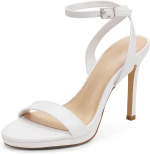 GENSHUO Women's High Heels Strappy Sandals with Round Open Toe Sexy Comfortable Ankle Strap Stiletto Wedding Prom Party Homecoming Dance Heeled Shoes
