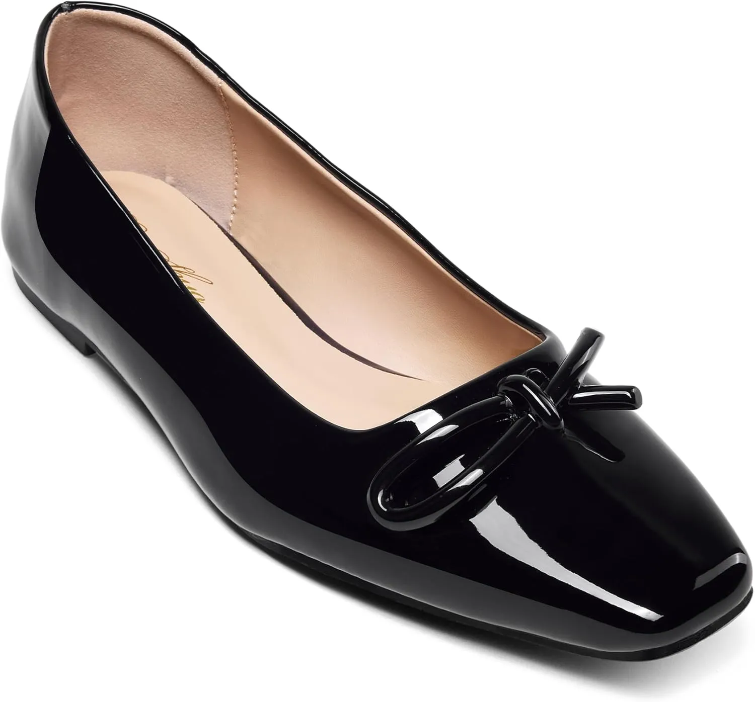 GENSHUO Women’s Square Toe Flats Metal Bow Slip On Ballet Flats Comfort Low Heel Shoes Classic and Chic
