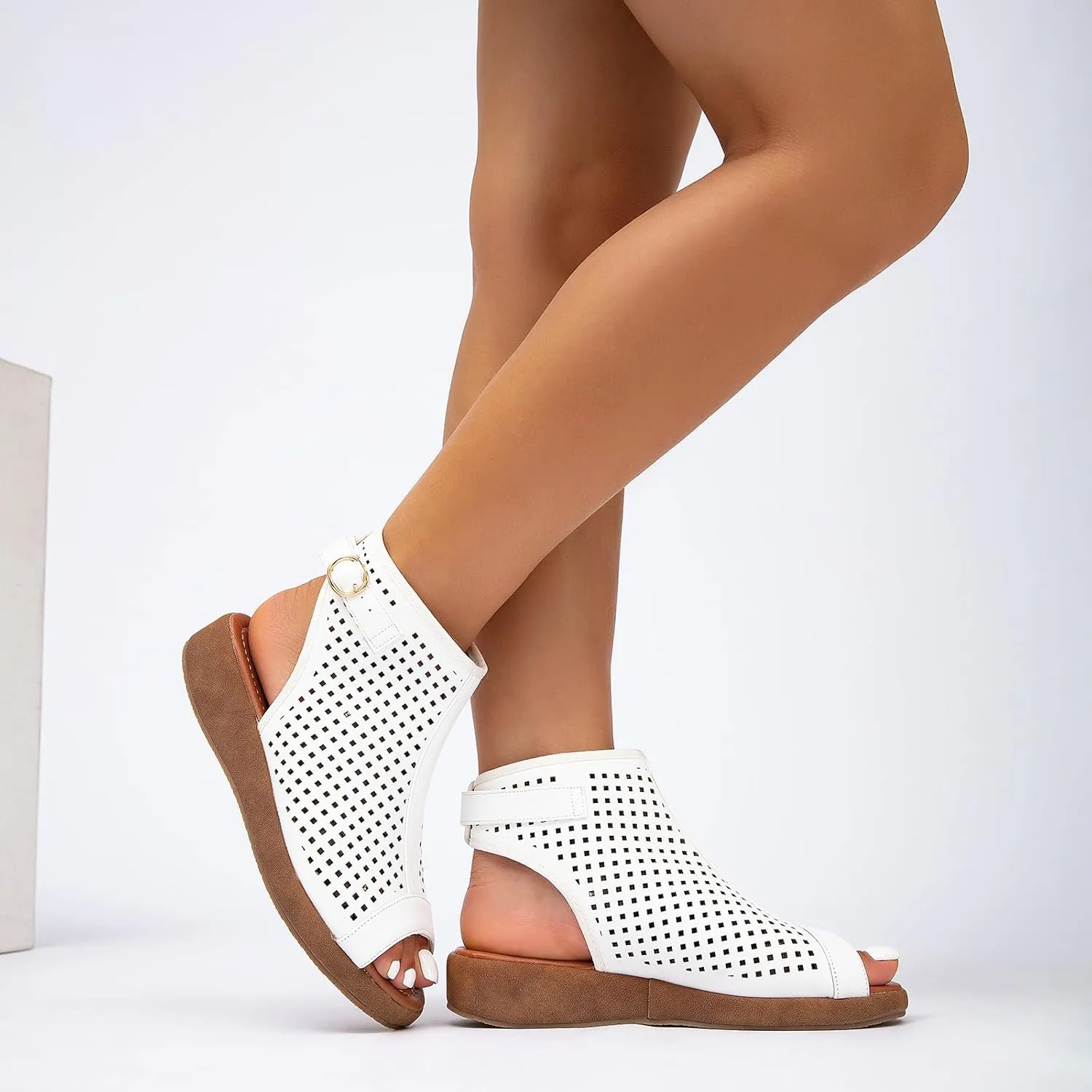 getmorebeauty Women's Platform Sandals Sling Wedge Sandals Hollow-Out Low Heel Open Toe Ankle Boots Cutout Shoes Slingback Sandals