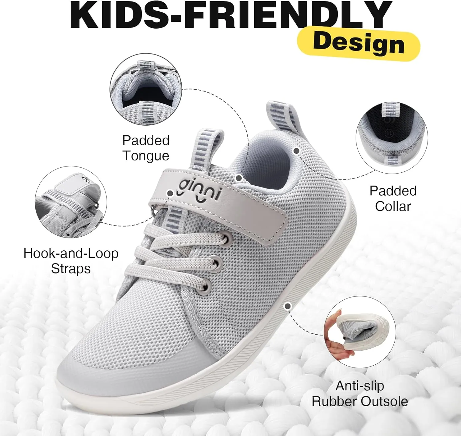 GINNI Little Big Kids Wide Barefoot Shoes Boys Girls Walking Shoes Minimalist Sneakers Lightweight Breathable Girls Wide Toe Box Shoes Zero Drop Sole Naturally Splay Kids Barefoot Running Shoes