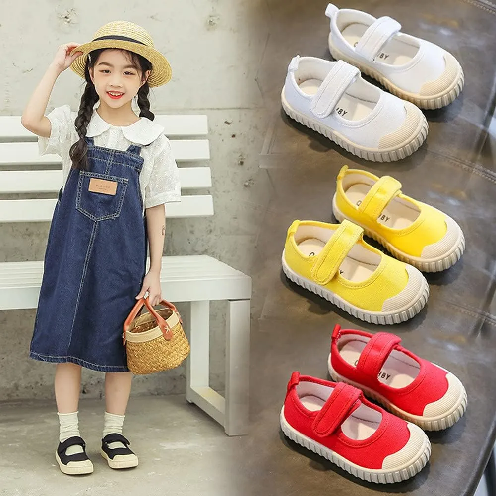 Girl's Candy Color Canvas Slip-On Lightweight Sneakers Cute Casual Running Shoes Girls Mary Jane Flats School Uniform Dress Shoe