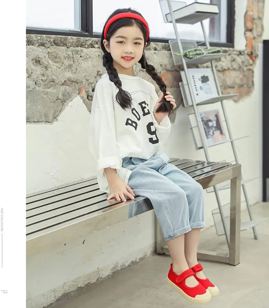 Girl's Candy Color Canvas Slip-On Lightweight Sneakers Cute Casual Running Shoes Girls Mary Jane Flats School Uniform Dress Shoe