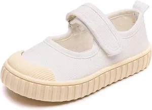Girl's Candy Color Canvas Slip-On Lightweight Sneakers Cute Casual Running Shoes Girls Mary Jane Flats School Uniform Dress Shoe
