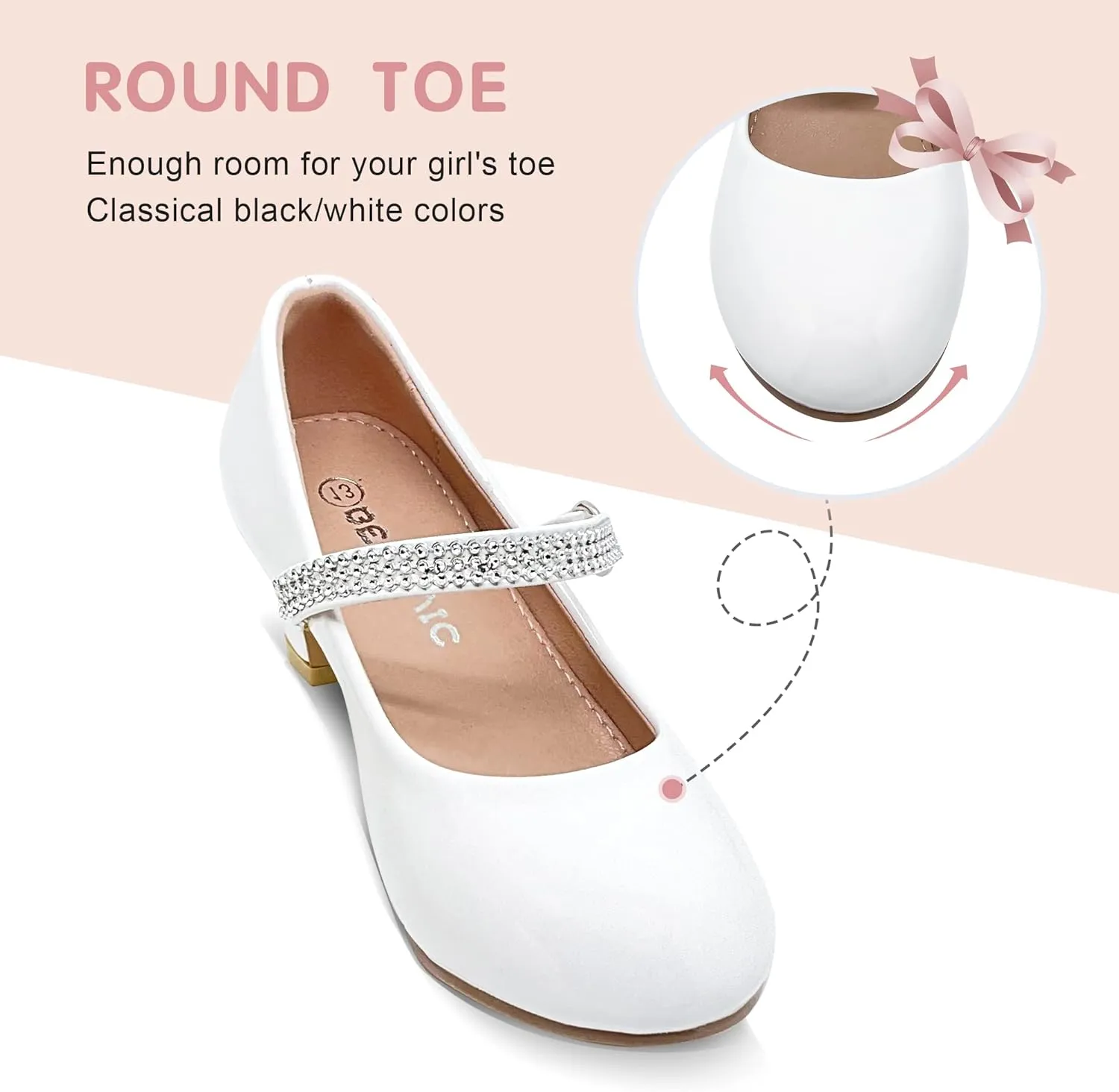 Girls Dress Shoes Mary Jane Shoes for Girls with Low Heel, Princess Flower Ballet Flats for Wedding School Party