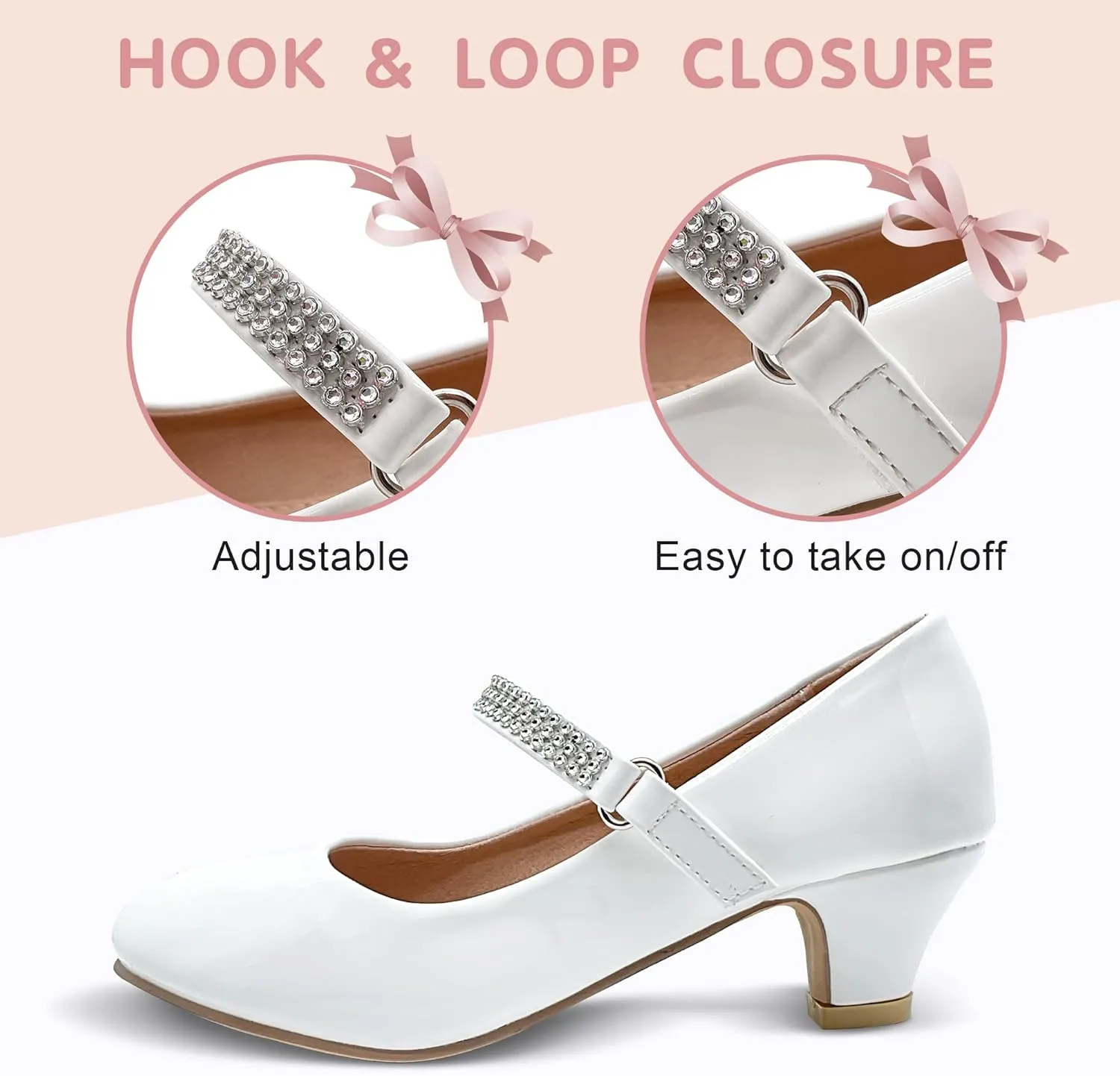 Girls Dress Shoes Mary Jane Shoes for Girls with Low Heel, Princess Flower Ballet Flats for Wedding School Party
