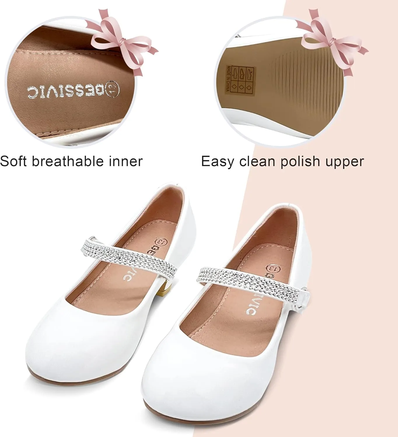 Girls Dress Shoes Mary Jane Shoes for Girls with Low Heel, Princess Flower Ballet Flats for Wedding School Party