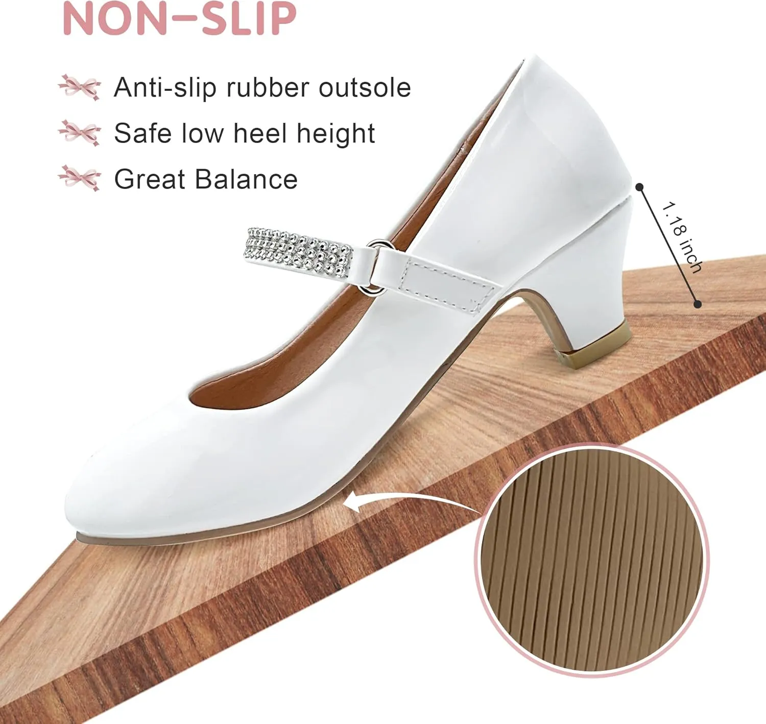 Girls Dress Shoes Mary Jane Shoes for Girls with Low Heel, Princess Flower Ballet Flats for Wedding School Party
