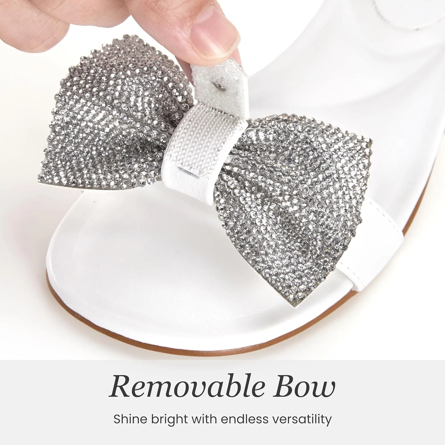 Girls Dress Shoes Sandal Heels Flower Girl Shoes with Removable Bow for Wedding Princess Party Little Big Kids White Silver Gold Pink Open-Toe Ankle Strap Dress Pumps Lightweight Comfortable Fashion