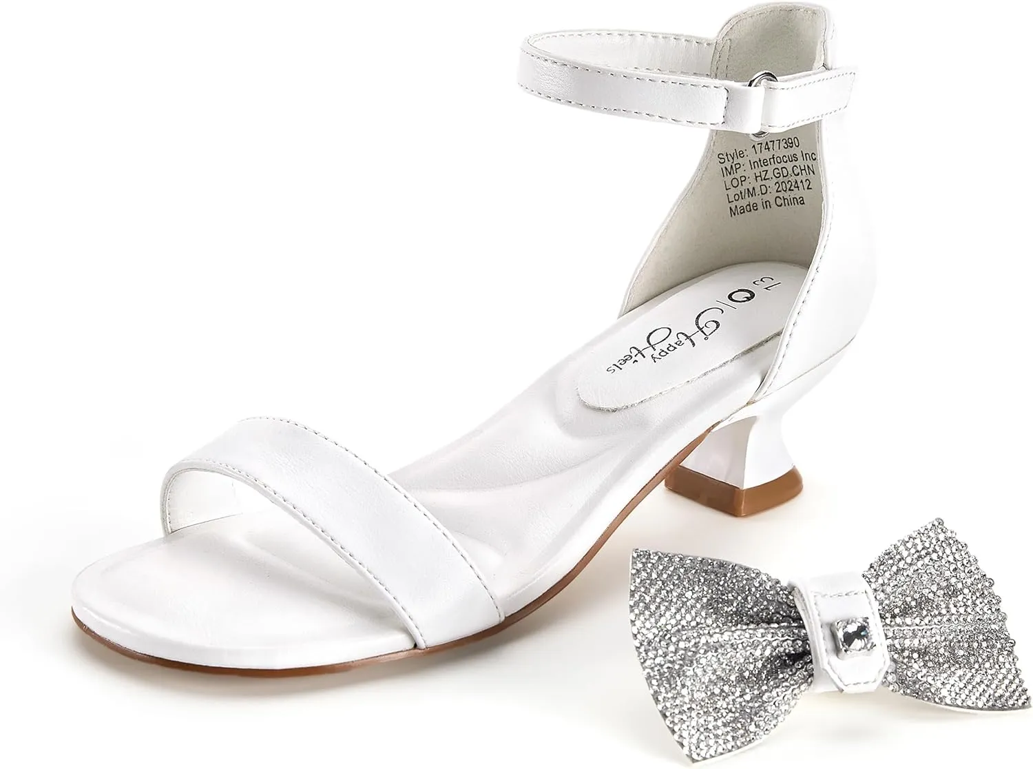 Girls Dress Shoes Sandal Heels Flower Girl Shoes with Removable Bow for Wedding Princess Party Little Big Kids White Silver Gold Pink Open-Toe Ankle Strap Dress Pumps Lightweight Comfortable Fashion