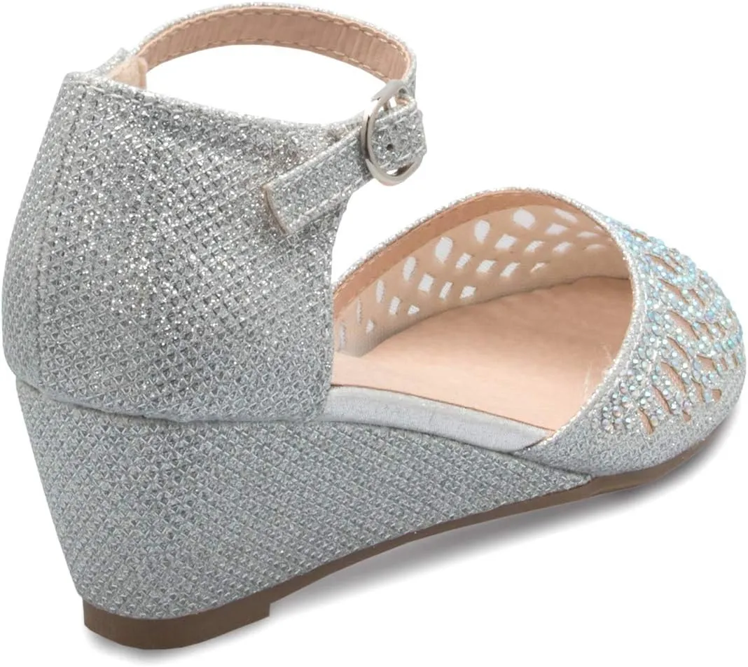 Girls Glitter and Rhinestone Open Toe Wedge Heel (Toddler/Little Girl)