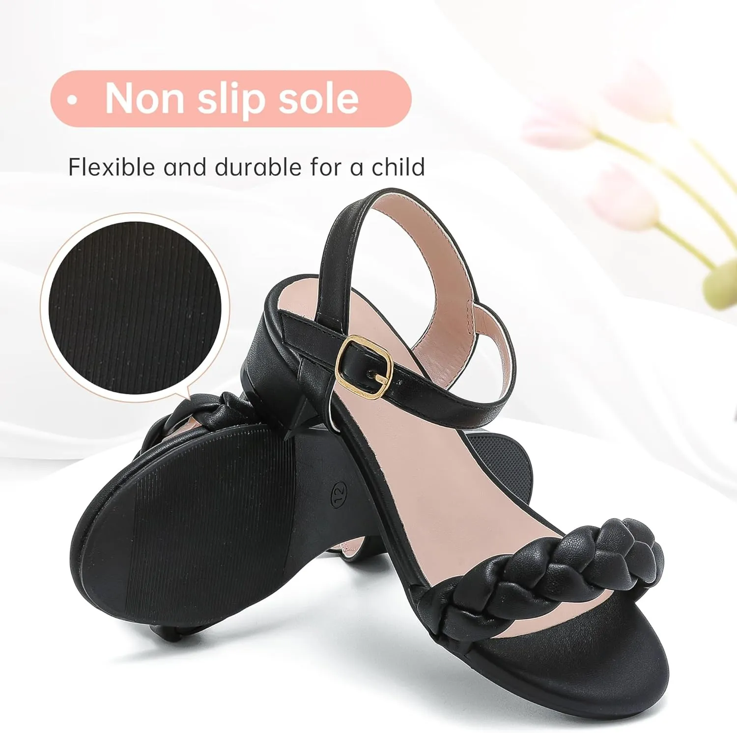 Girls Sandals Kids Heels Open Toe Ankle Strap Dress Shoes Flower Wedding Party for Toddler Little Big Kid