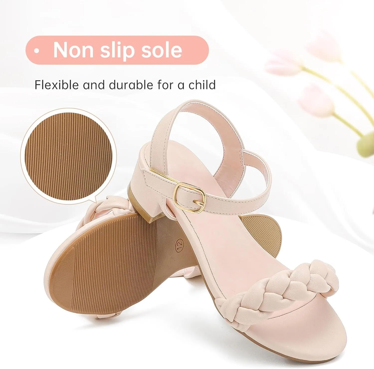 Girls Sandals Kids Heels Open Toe Ankle Strap Dress Shoes Flower Wedding Party for Toddler Little Big Kid