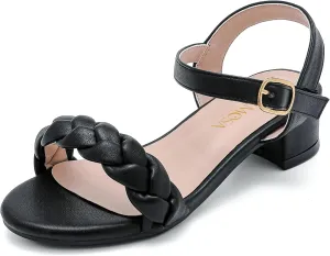 Girls Sandals Kids Heels Open Toe Ankle Strap Dress Shoes Flower Wedding Party for Toddler Little Big Kid