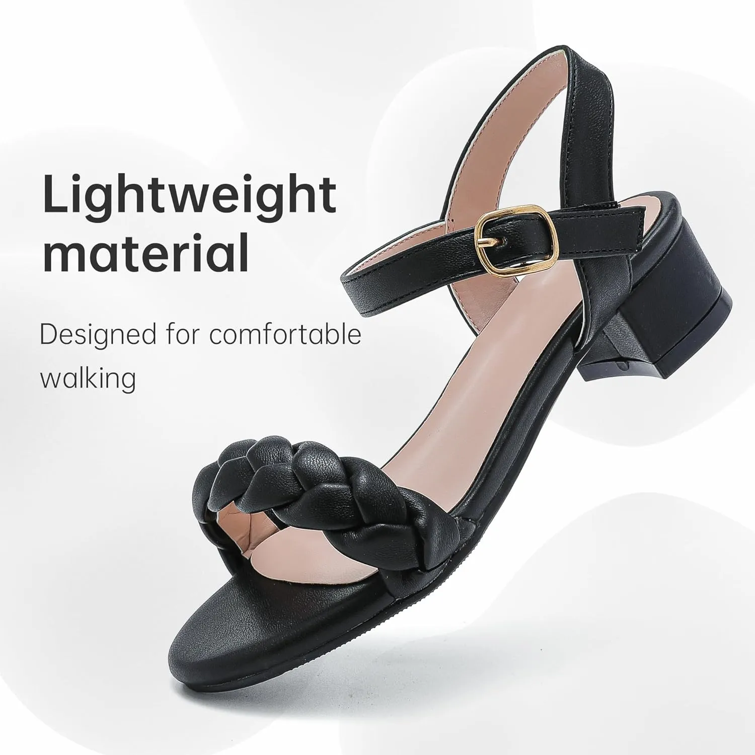 Girls Sandals Kids Heels Open Toe Ankle Strap Dress Shoes Flower Wedding Party for Toddler Little Big Kid