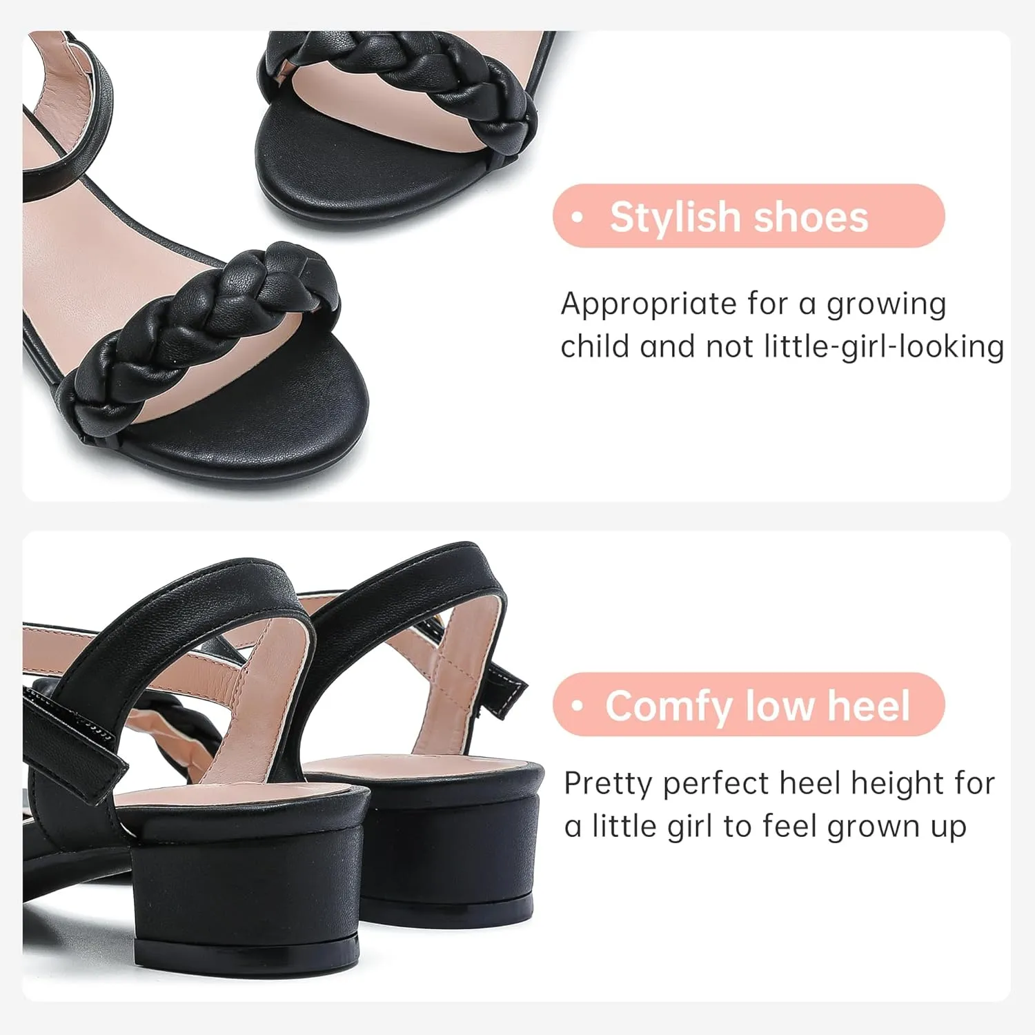 Girls Sandals Kids Heels Open Toe Ankle Strap Dress Shoes Flower Wedding Party for Toddler Little Big Kid