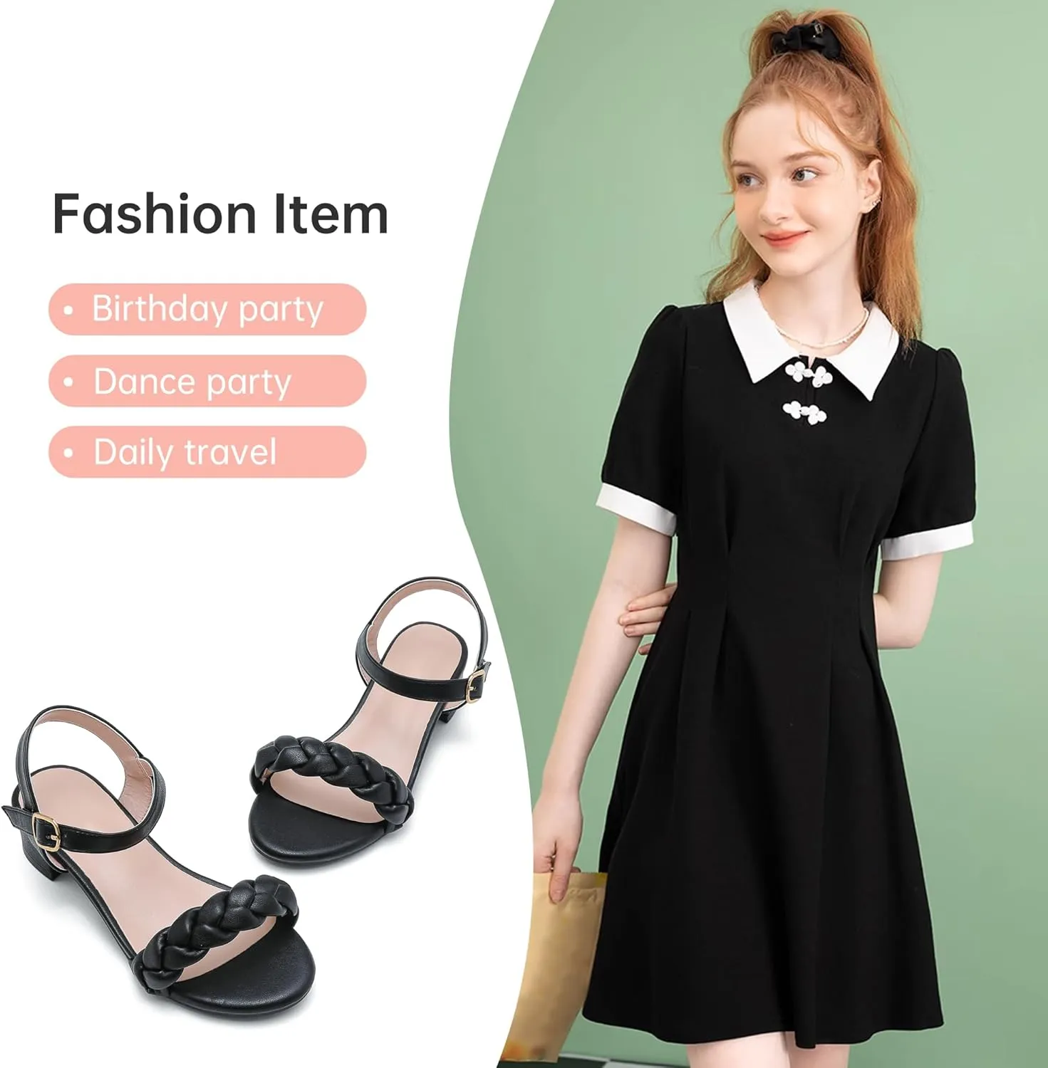 Girls Sandals Kids Heels Open Toe Ankle Strap Dress Shoes Flower Wedding Party for Toddler Little Big Kid