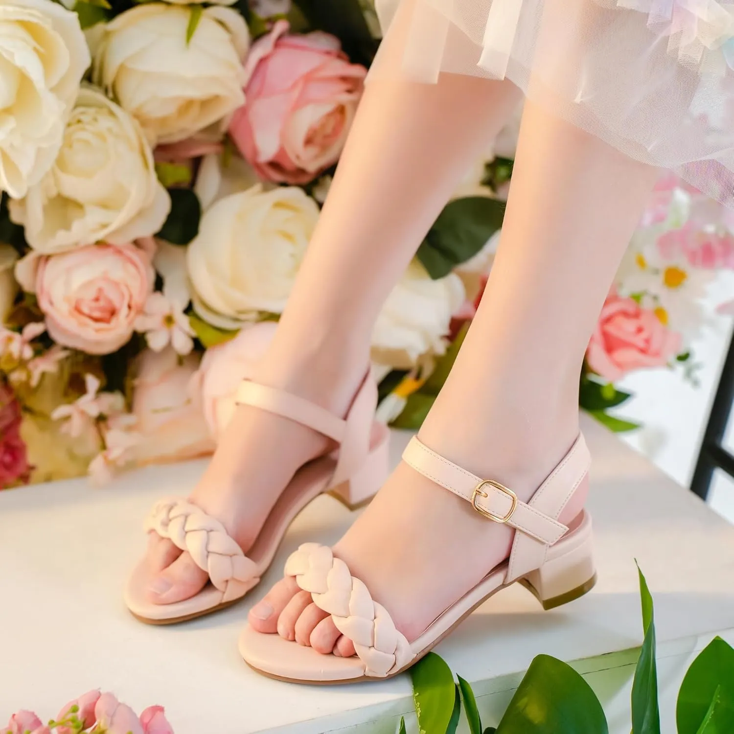 Girls Sandals Kids Heels Open Toe Ankle Strap Dress Shoes Flower Wedding Party for Toddler Little Big Kid