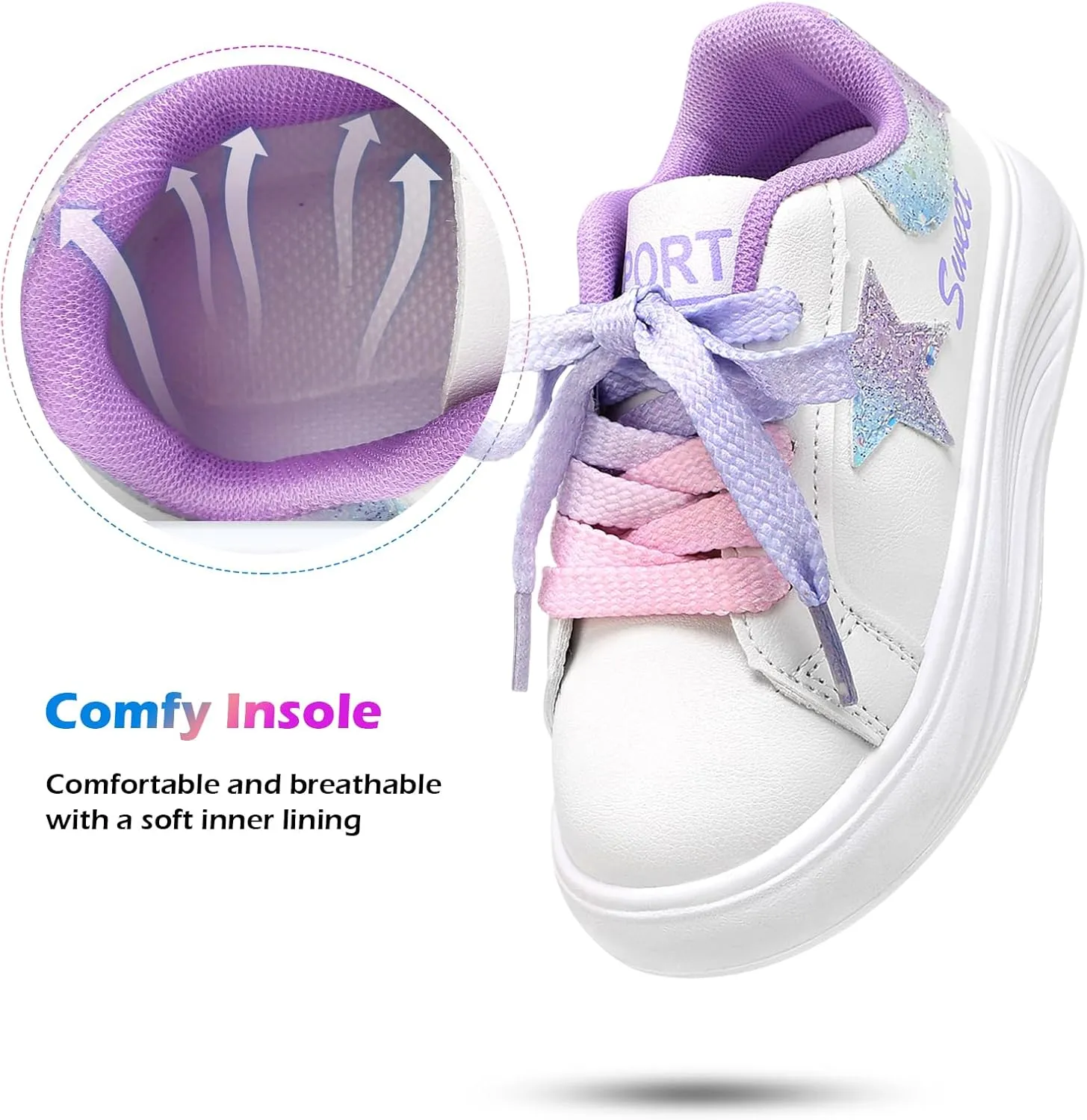 Girls Sneakers Glitter Tennis Shoes Lightweight Non-Slip Running Walking Shoes for Toddler/Little Kid/Big Kid