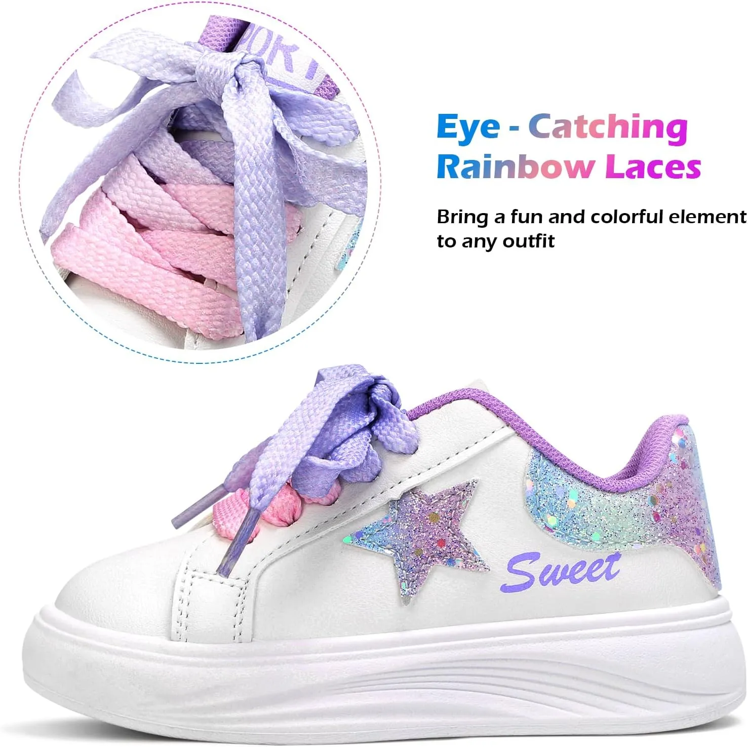 Girls Sneakers Glitter Tennis Shoes Lightweight Non-Slip Running Walking Shoes for Toddler/Little Kid/Big Kid
