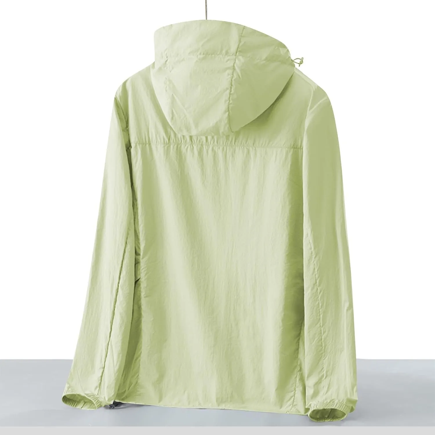 Gorgeous Unisex Solid Color UV Sunscreen Clothing Coat Lightweight Seaside Wear Hooded Zipper Long Sleeved Jacket