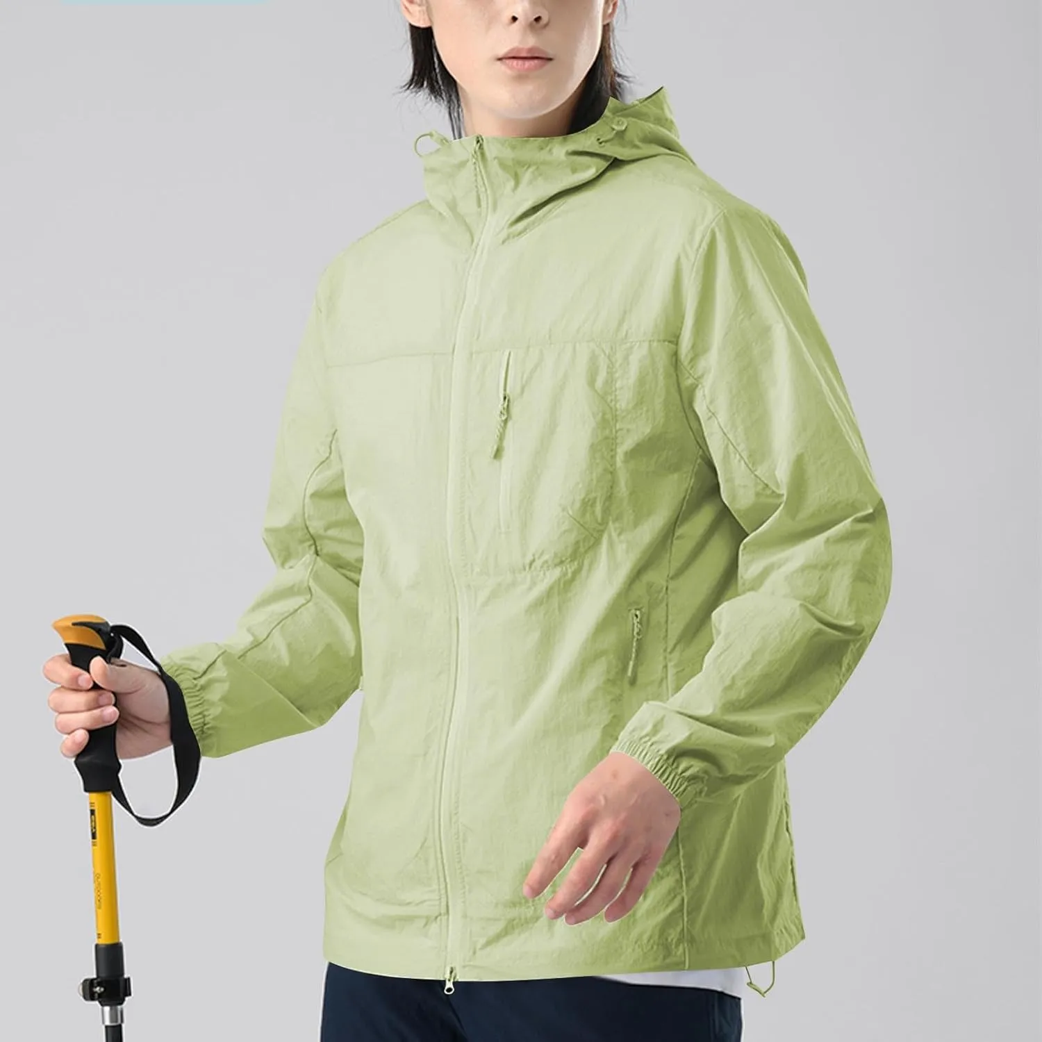 Gorgeous Unisex Solid Color UV Sunscreen Clothing Coat Lightweight Seaside Wear Hooded Zipper Long Sleeved Jacket