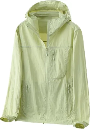 Gorgeous Unisex Solid Color UV Sunscreen Clothing Coat Lightweight Seaside Wear Hooded Zipper Long Sleeved Jacket