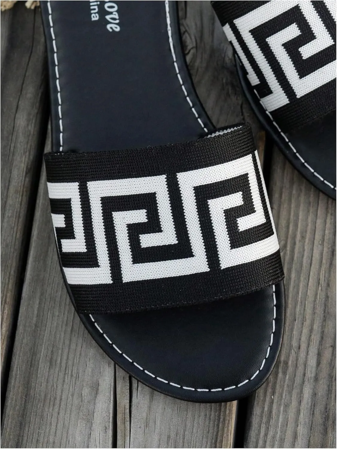 GORGLITTER Women's Geometric Print Knitted Flats Open Toe Slip On Dressy Vacation Sandals