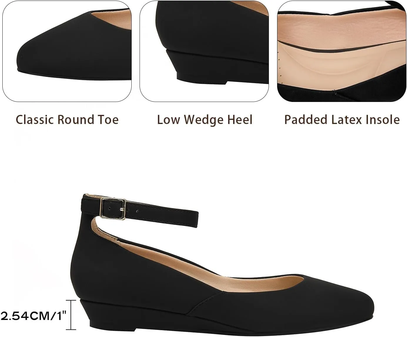 GOSERCE Ballet Flats Shoes for Women with Pointed Toe Low Wedge Ankle Strap Comfortable Dressy Casual Party Business Work Lady Shoes Summer
