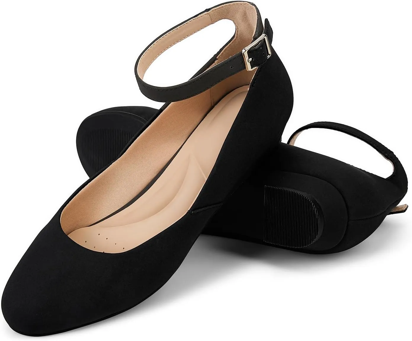 GOSERCE Ballet Flats Shoes for Women with Pointed Toe Low Wedge Ankle Strap Comfortable Dressy Casual Party Business Work Lady Shoes Summer