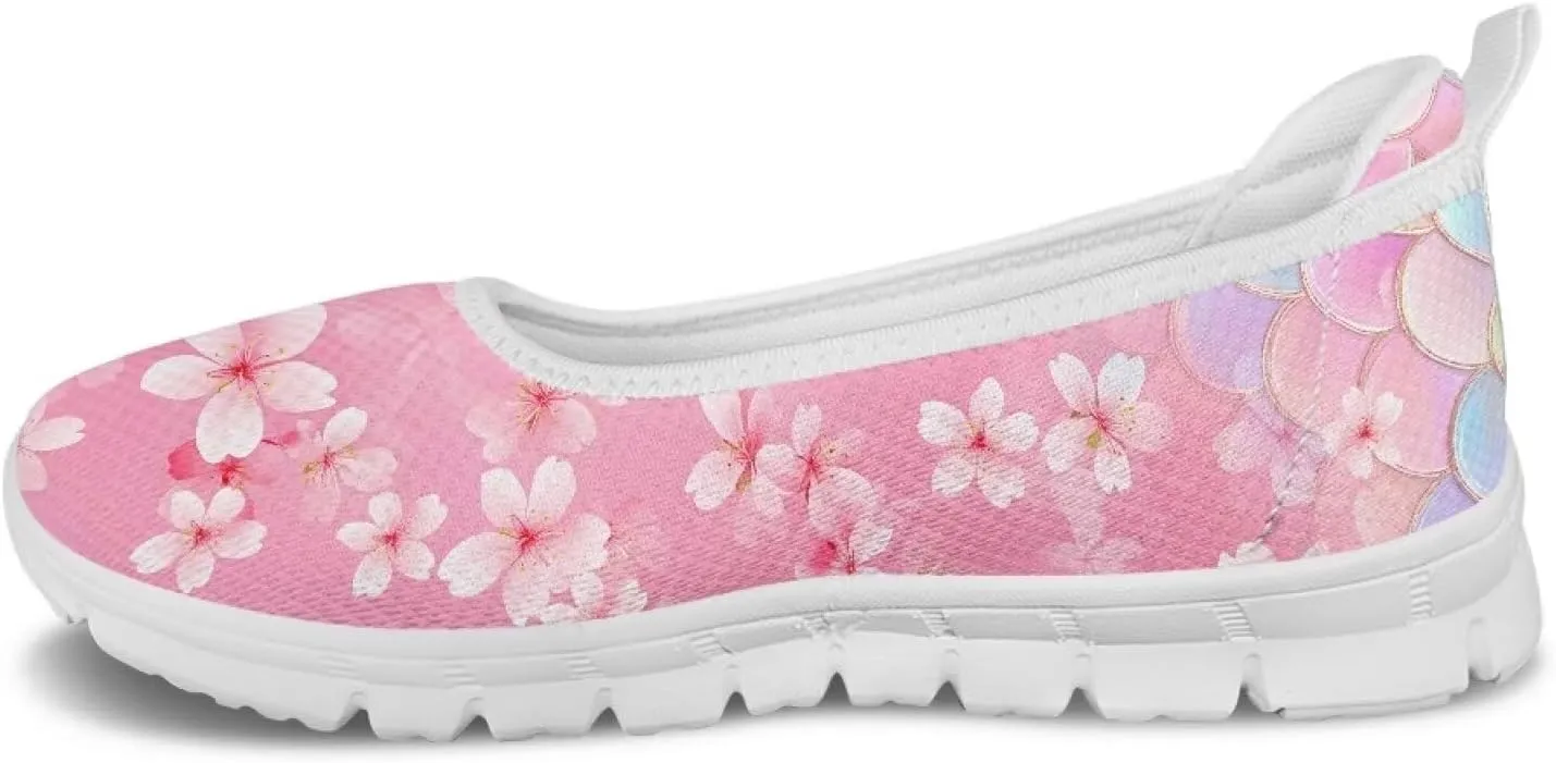 GOSTONG Women's Flowers Print Flats Mesh Shoes Slip On Round Toe Casual Loafers Lightweight Comfort Walking Travel Shoes White Sole Size 6-11