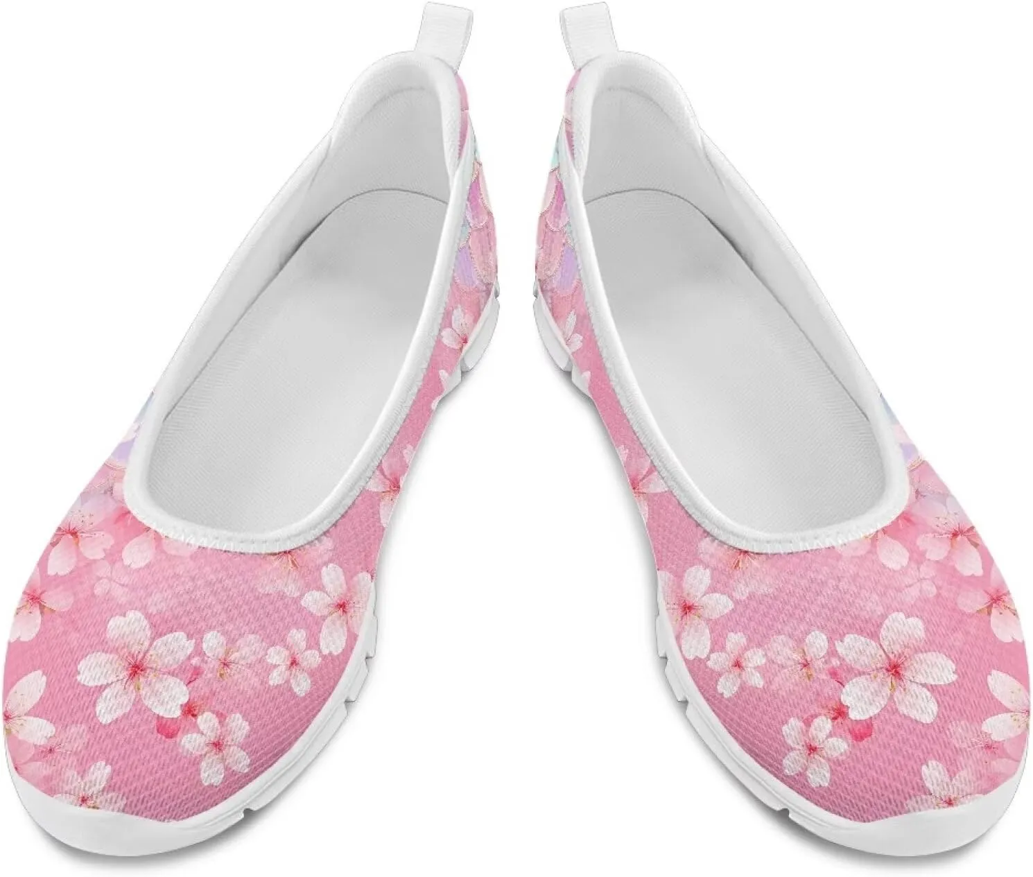 GOSTONG Women's Flowers Print Flats Mesh Shoes Slip On Round Toe Casual Loafers Lightweight Comfort Walking Travel Shoes White Sole Size 6-11