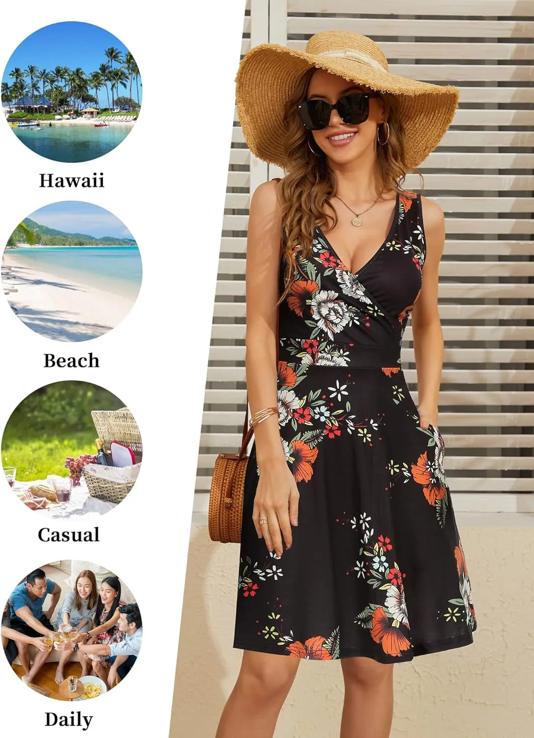 GUBERRY Womens Wrap V Neck Sleeveless Sundress Summer Flare Tank Dress with Pockets …