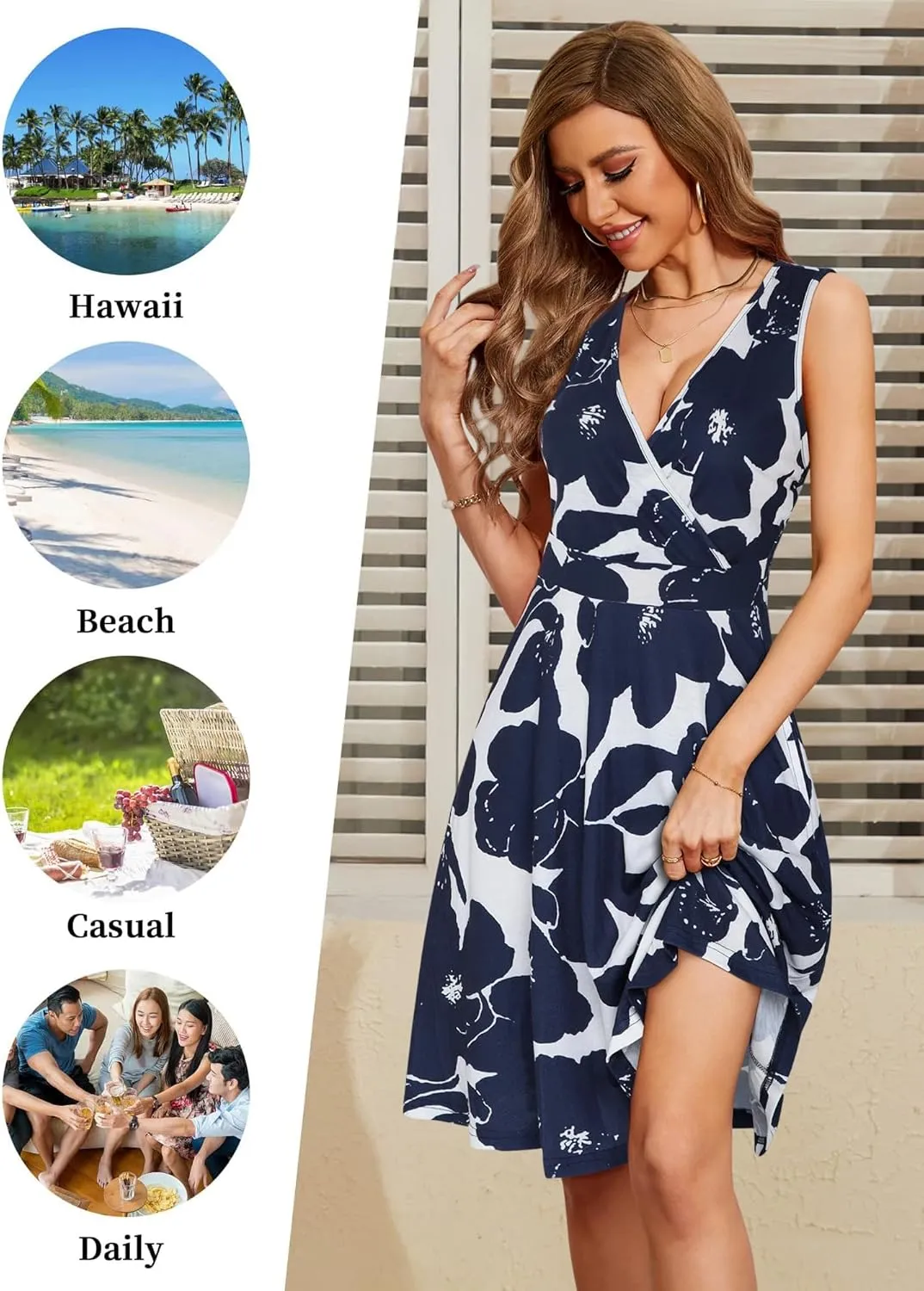 GUBERRY Womens Wrap V Neck Sleeveless Sundress Summer Flare Tank Dress with Pockets …