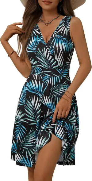 GUBERRY Womens Wrap V Neck Sleeveless Sundress Summer Flare Tank Dress with Pockets …