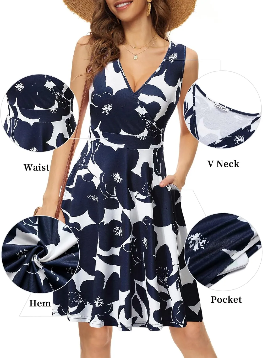GUBERRY Womens Wrap V Neck Sleeveless Sundress Summer Flare Tank Dress with Pockets …