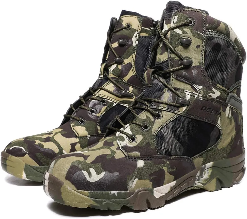 HARGLESMAN Men's Tactical Boots 8 Inches Combat Military Work Desert Leather Boots with Zipper