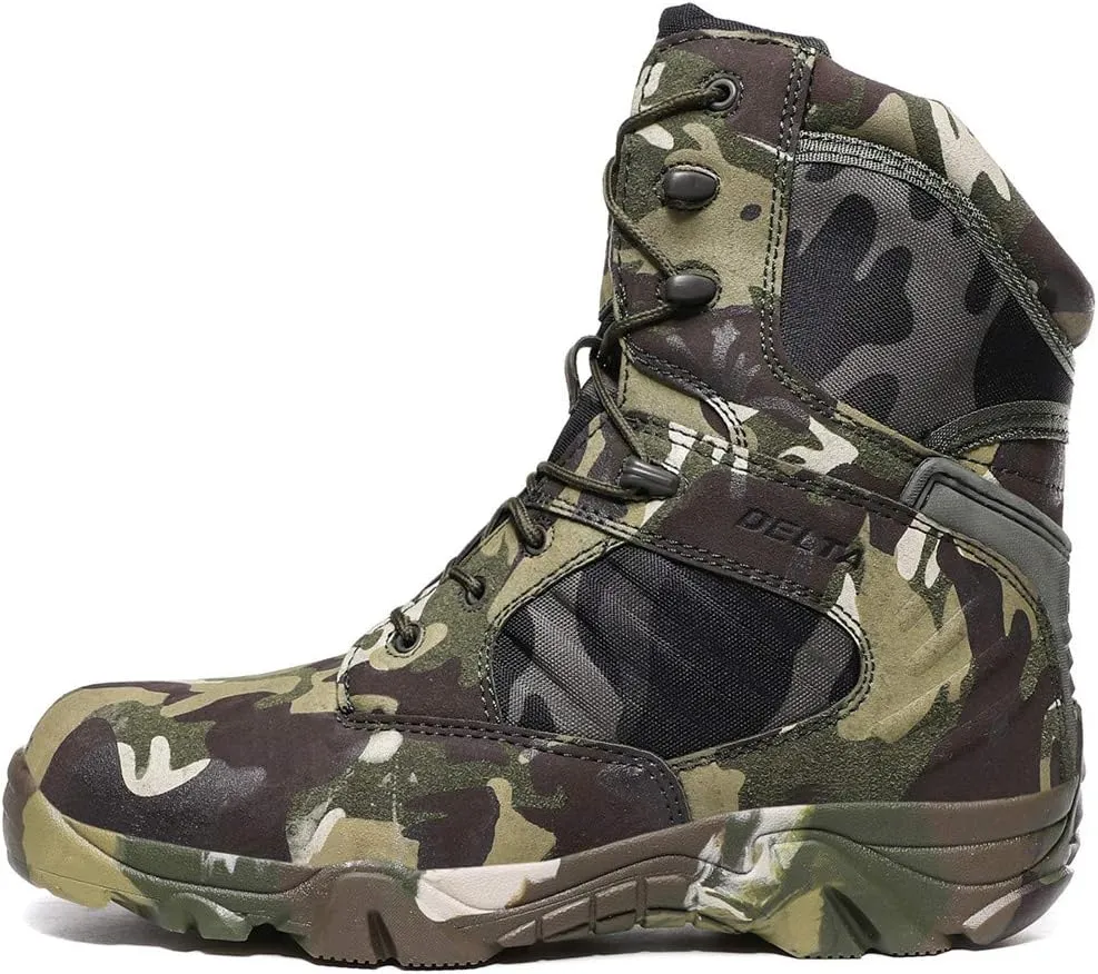 HARGLESMAN Men's Tactical Boots 8 Inches Combat Military Work Desert Leather Boots with Zipper
