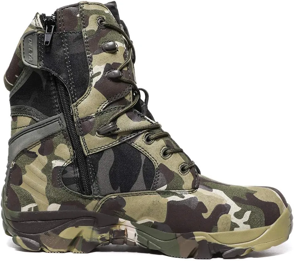 HARGLESMAN Men's Tactical Boots 8 Inches Combat Military Work Desert Leather Boots with Zipper