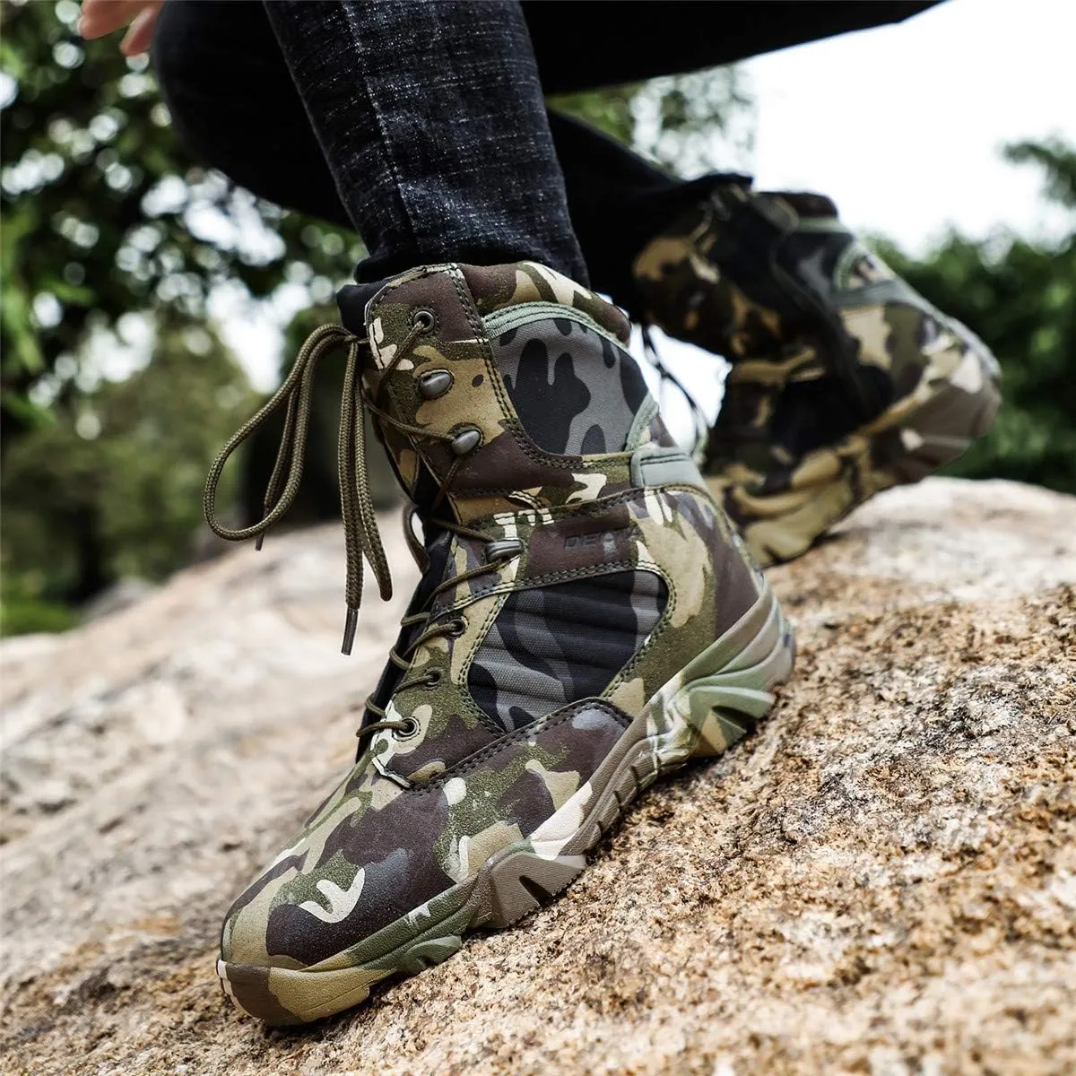 HARGLESMAN Men's Tactical Boots 8 Inches Combat Military Work Desert Leather Boots with Zipper